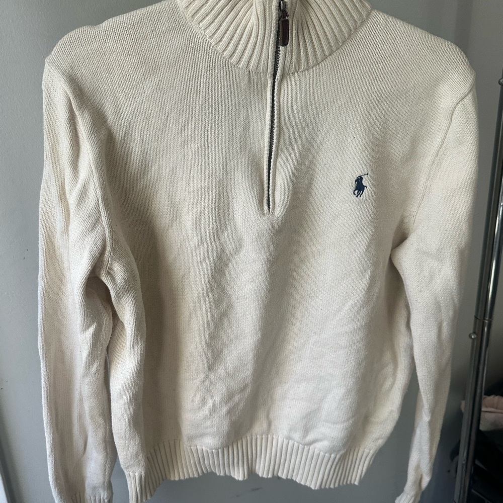 Polo by Ralph Lauren Men's Quarter Zip Up Cream Sweater